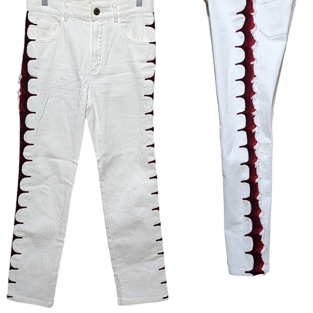 Chloe Denim Jeans Size 36 High Waist Straight Leg White Red Black